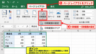 エクセルで印刷範囲を設定する方法 - ページレイアウトタブからの登録