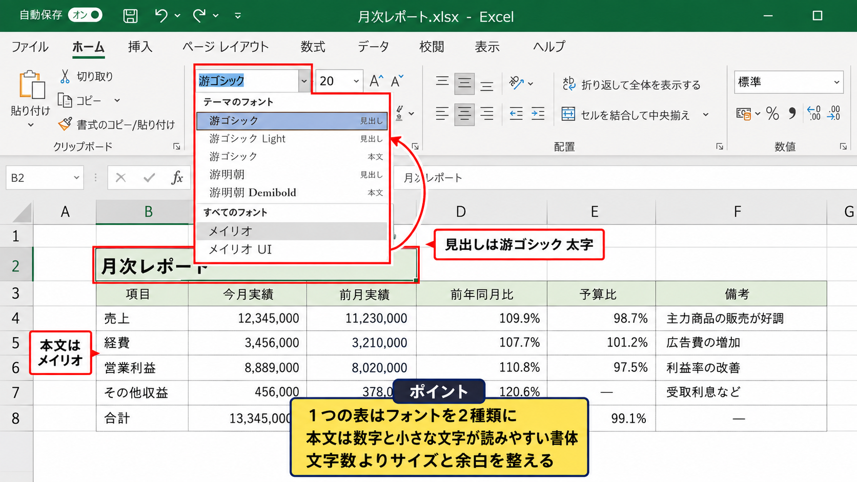 エクセルのおしゃれなフォントの選び方 - 読みやすさを保つフォントの組み合わせ