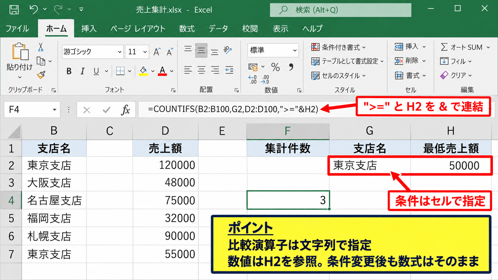 エクセルで複数条件を指定してカウントする基本方法 - セル参照を使った条件指定