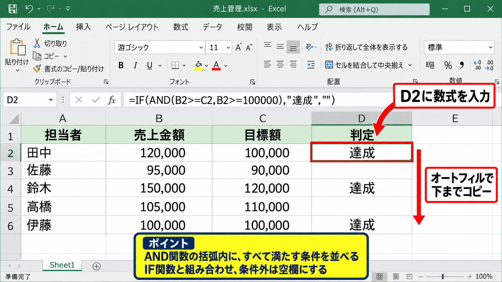 条件付き表示を整えるIF関数とAND関数 - AND関数で複数条件を満たす行だけ表示