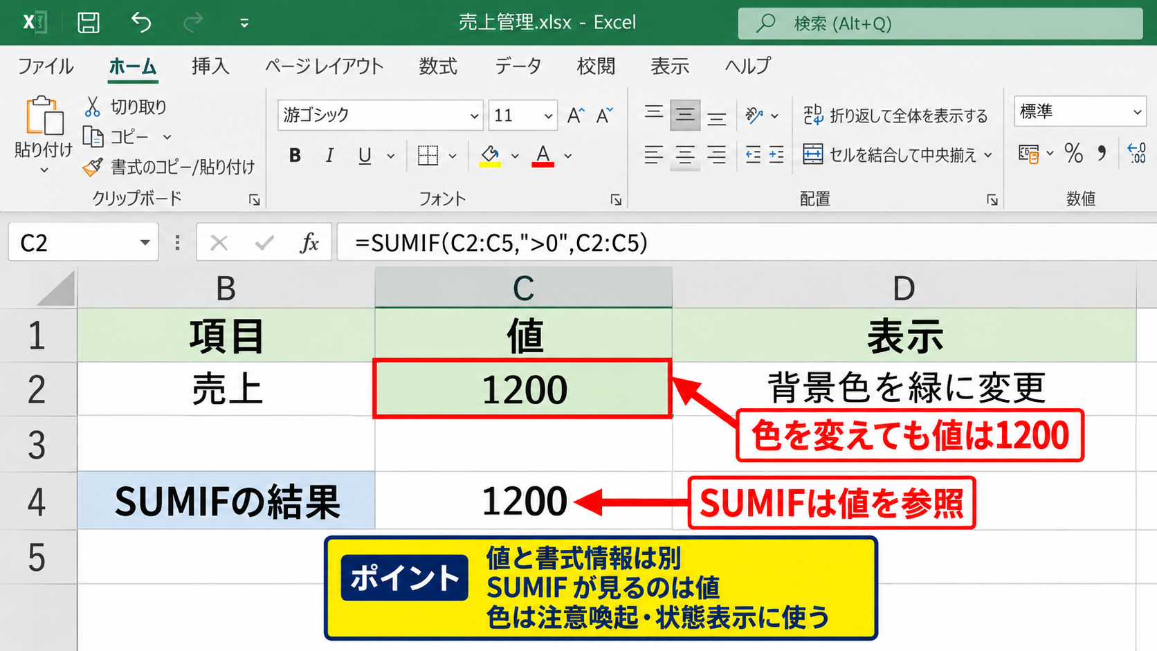 SUMIFで色を直接判定できない理由 - セルの値と書式情報の違い