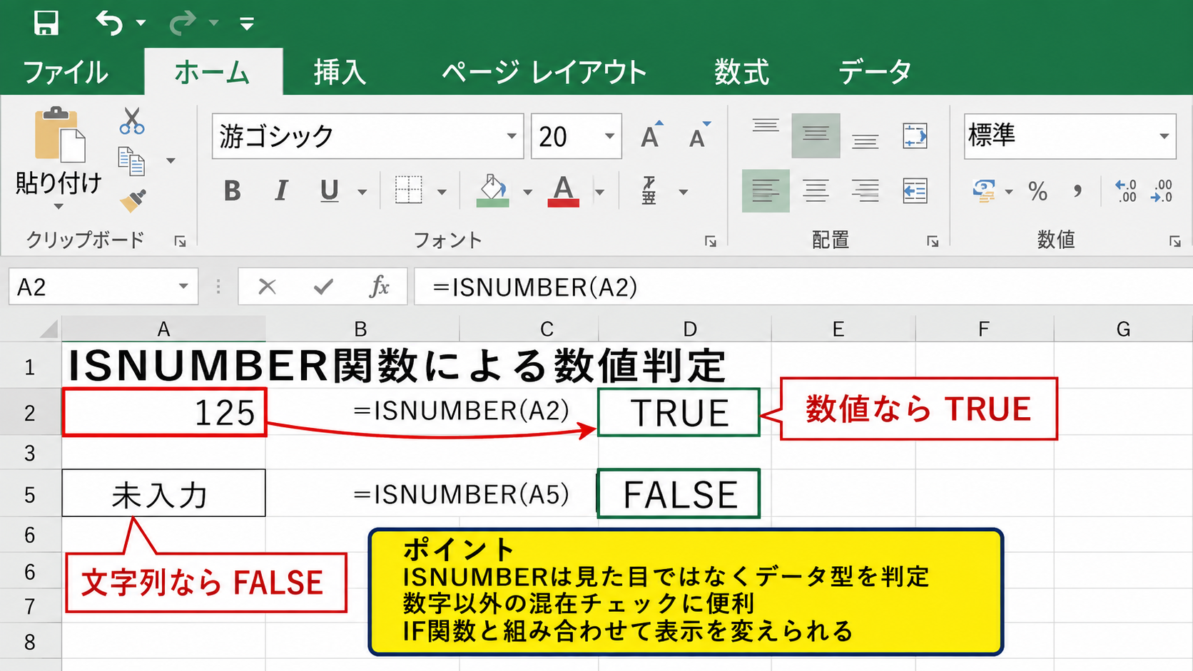数値かどうかを確認する判定関数 - ISNUMBER関数による数値判定