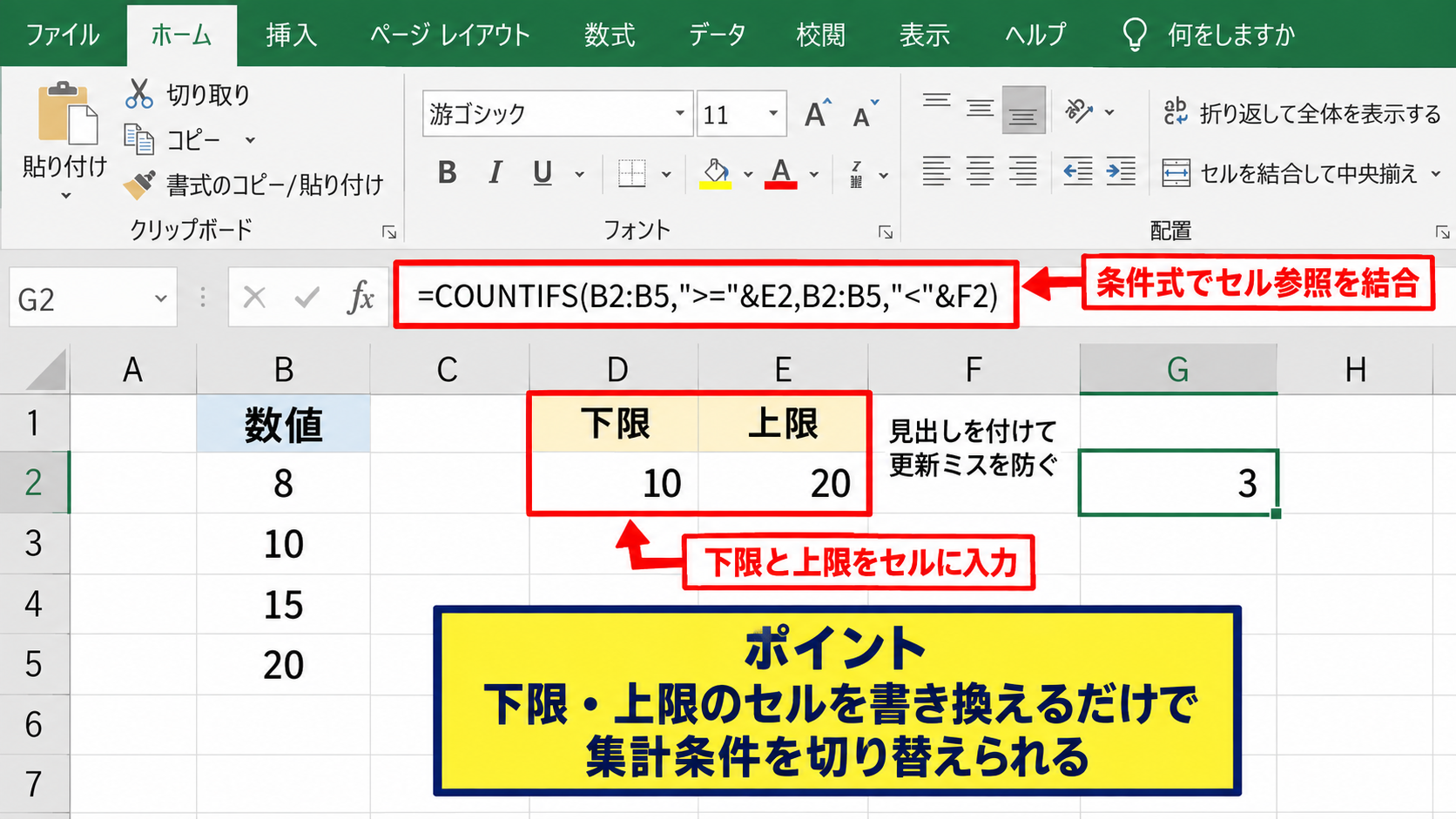 COUNTIF関数を組み合わせる条件式 - 条件式をセル参照にする方法