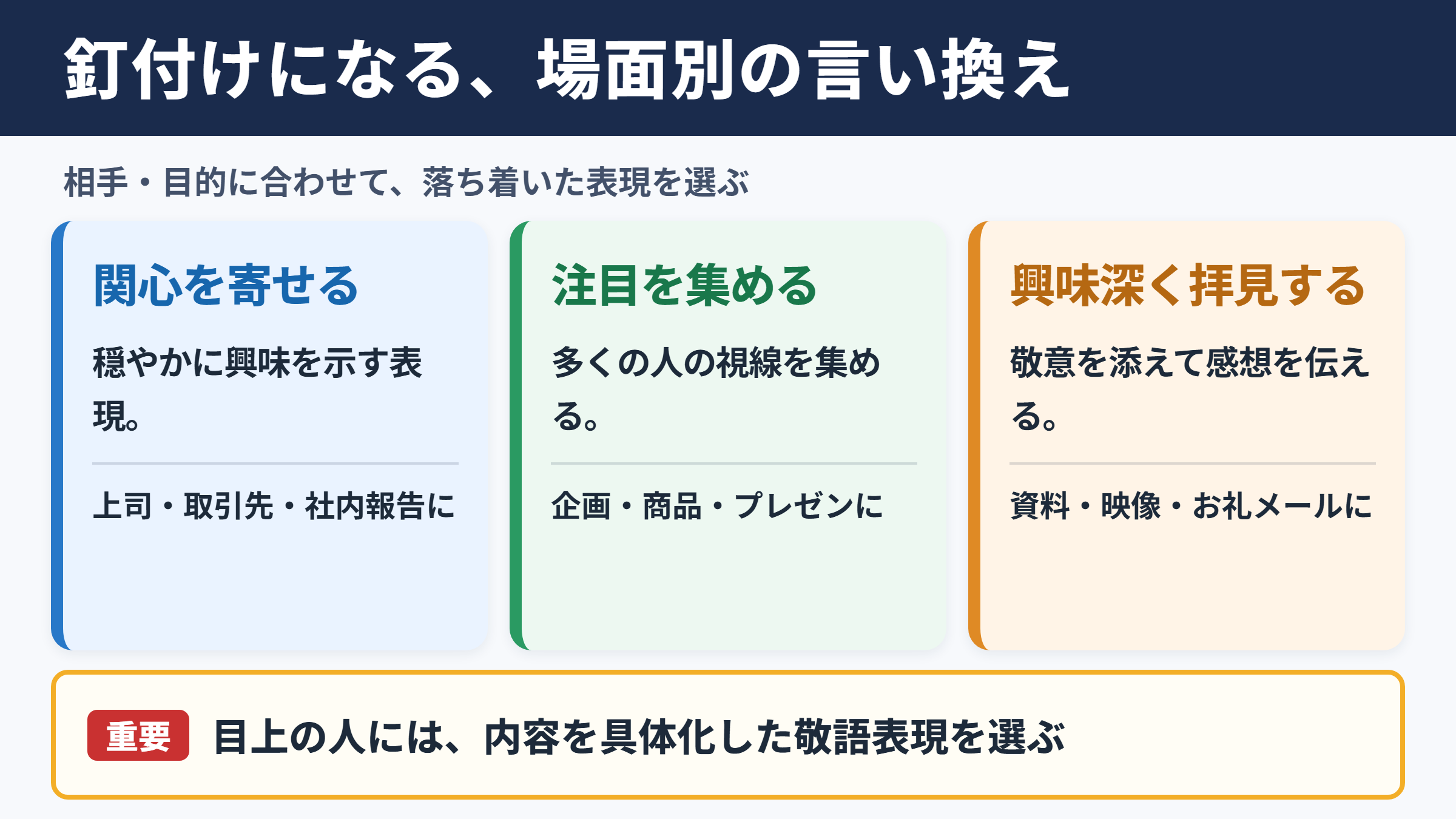 釘付けになるの言い換え一覧表とシーン別の使い分け