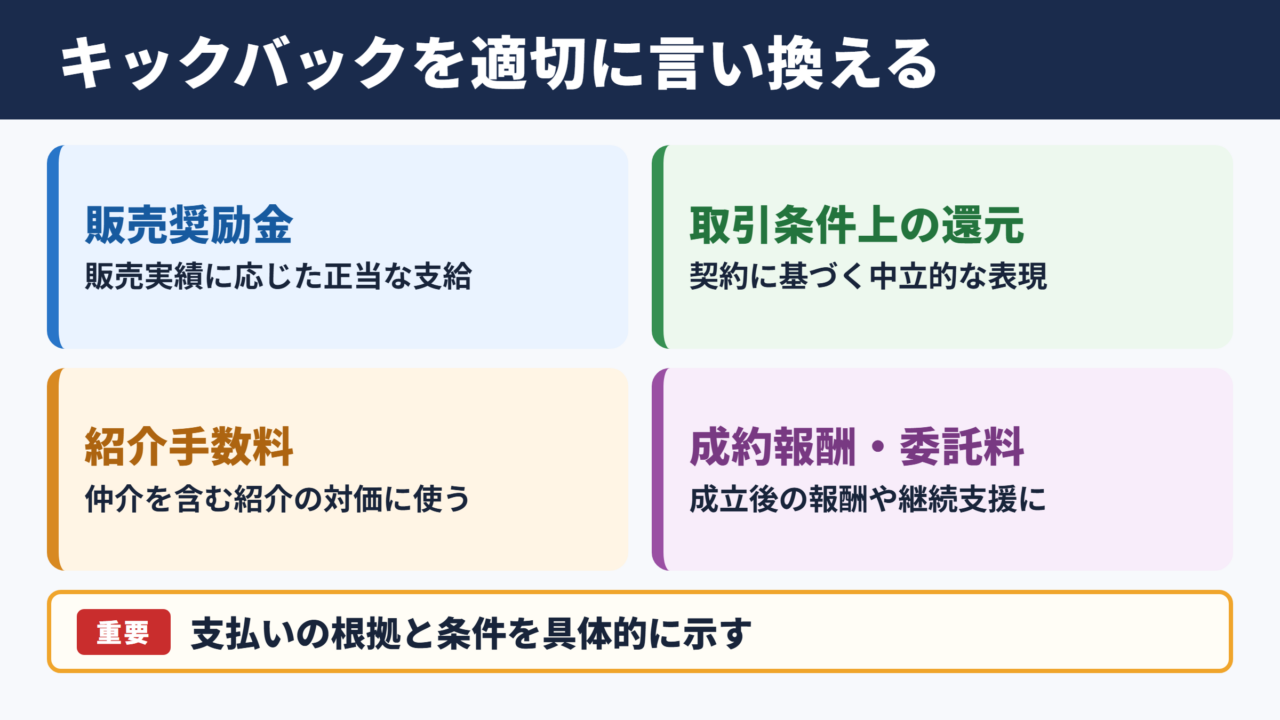 キックバックの言い換え一覧表とシーン別の使い分け