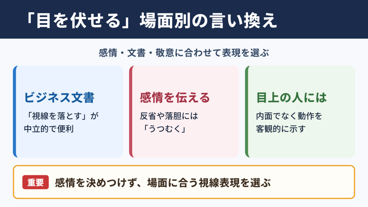 目を伏せるの言い換え一覧表と場面別の使い分け
