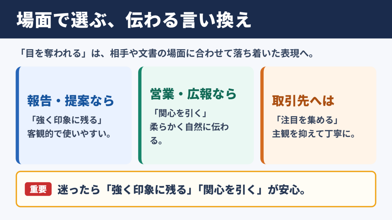 目を奪われるの言い換え一覧表と場面別の使い分け