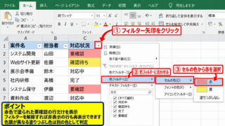 エクセルで色フィルターを設定する方法 - セルの色による絞り込み