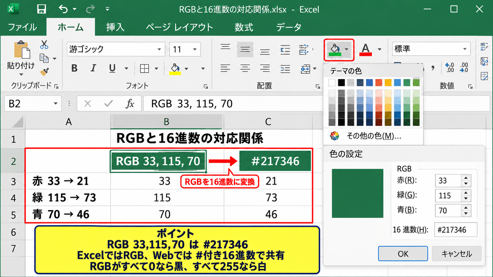 RGB値から16進数へ変換する方法 - RGBと16進数の対応関係