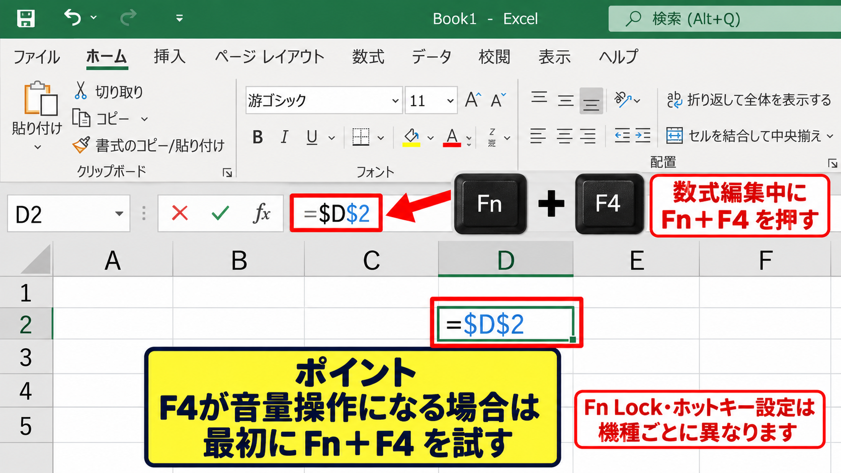 F4キーが反応しないときの確認項目【Fnキーとキーボード設定】 - Fnキーを併用する操作