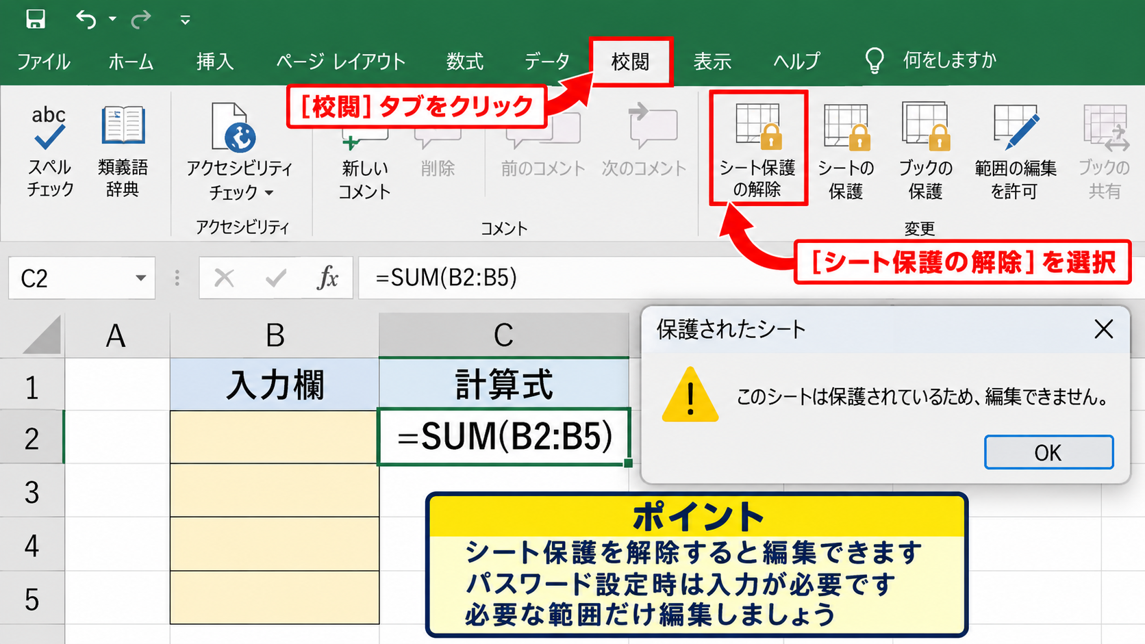 ワークシート保護とブック保護の違い - セルに入力できない場合のシート保護