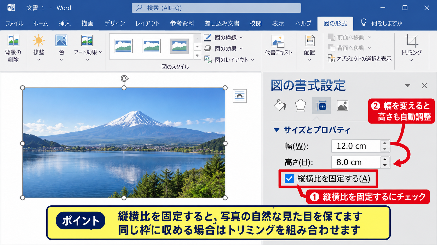 エクセルで図形や画像の大きさを揃える方法 - 縦横比を維持する設定