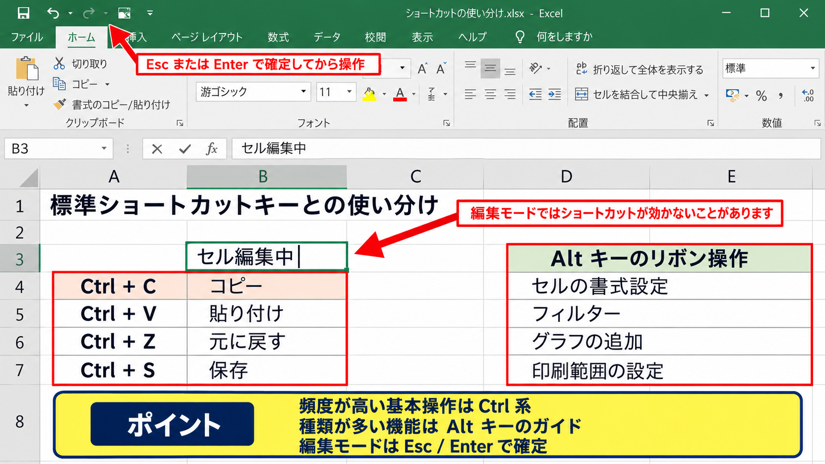 Excelのショートカットキー設定方法2【リボンキー操作の活用】 - 標準ショートカットキーとの使い分け