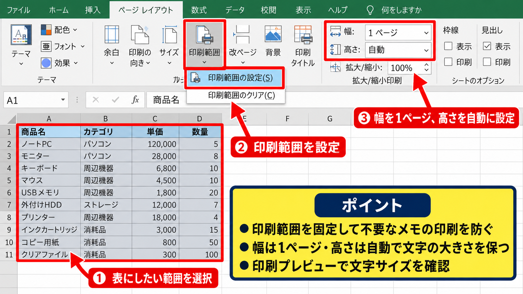同じシートを表裏に印刷するページ設定 - 印刷範囲と拡大縮小を整える操作
