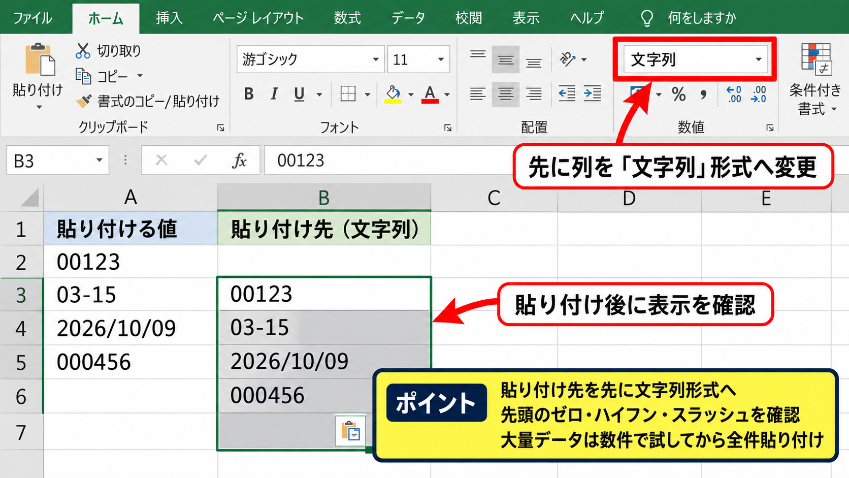 入力前の日付自動変換の解除設定 - 貼り付け時の形式選択